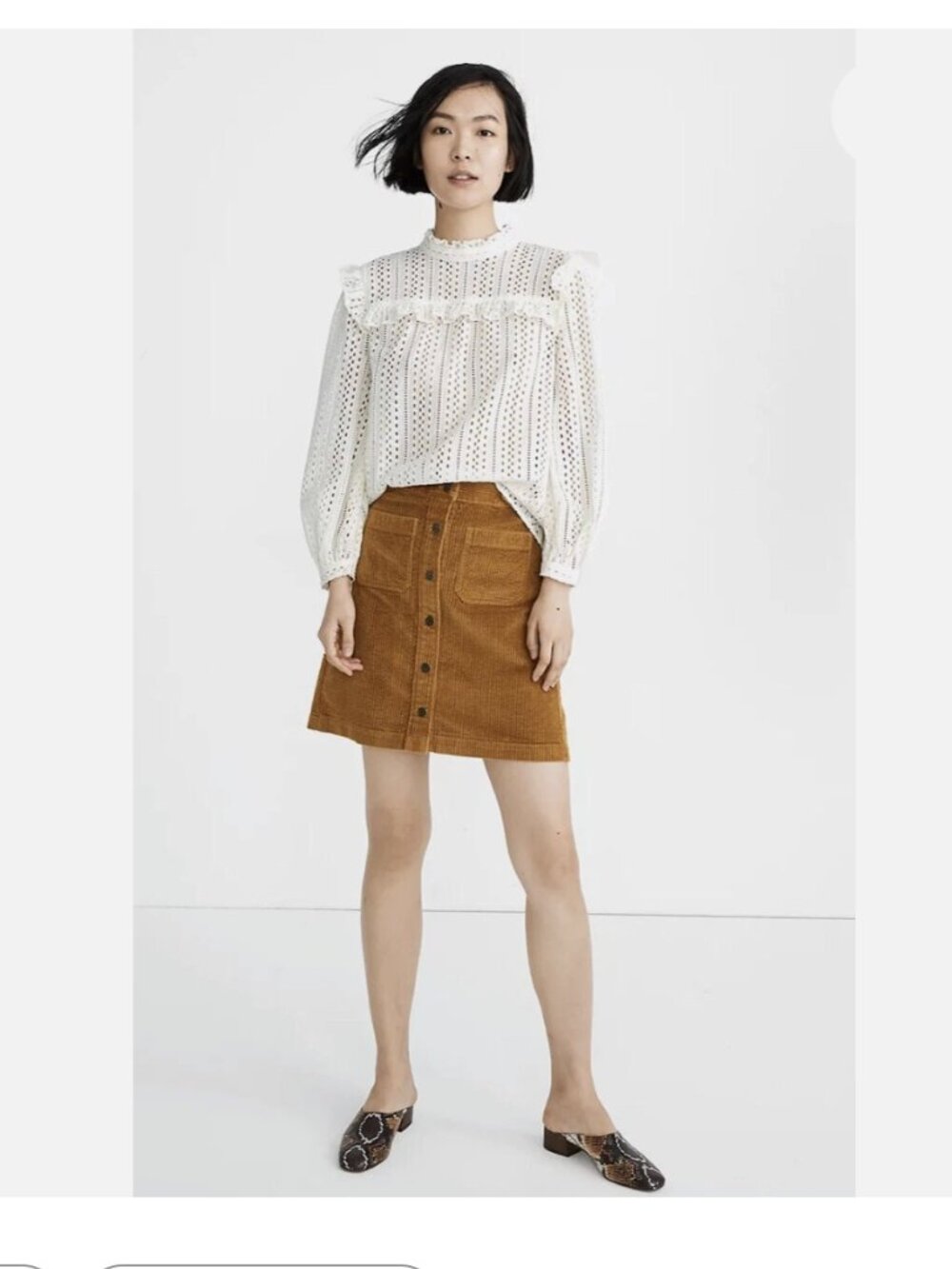 Madewell Eyelet Mockneck Ruffle Top Sz XXS